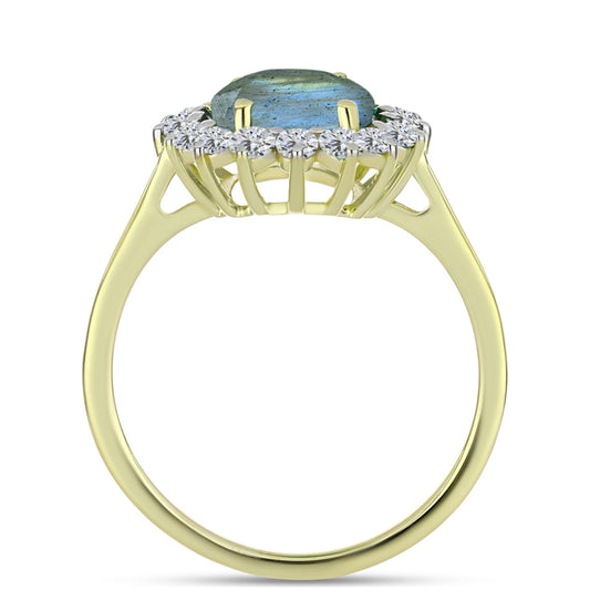 Inel din Argint 925 Placat cu Aur ( 2.82 grame ) cu Labradorit și Topaz Alb 2.96 Carate