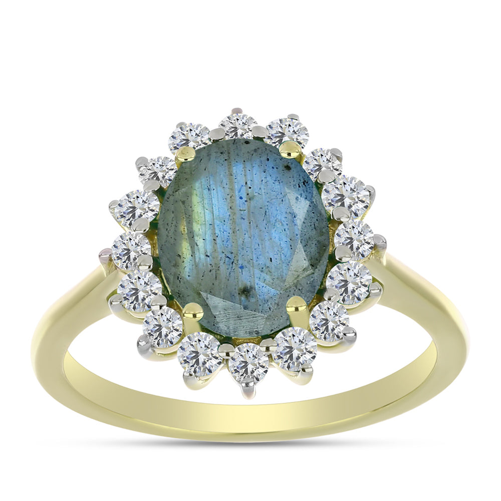 Inel din Argint 925 Placat cu Aur ( 2.82 grame ) cu Labradorit și Topaz Alb 2.96 Carate 3 