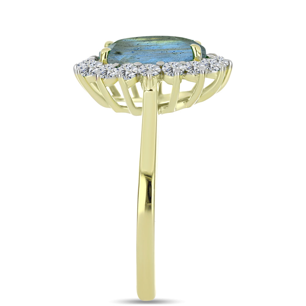 Inel din Argint 925 Placat cu Aur ( 2.82 grame ) cu Labradorit și Topaz Alb 2.96 Carate 4 