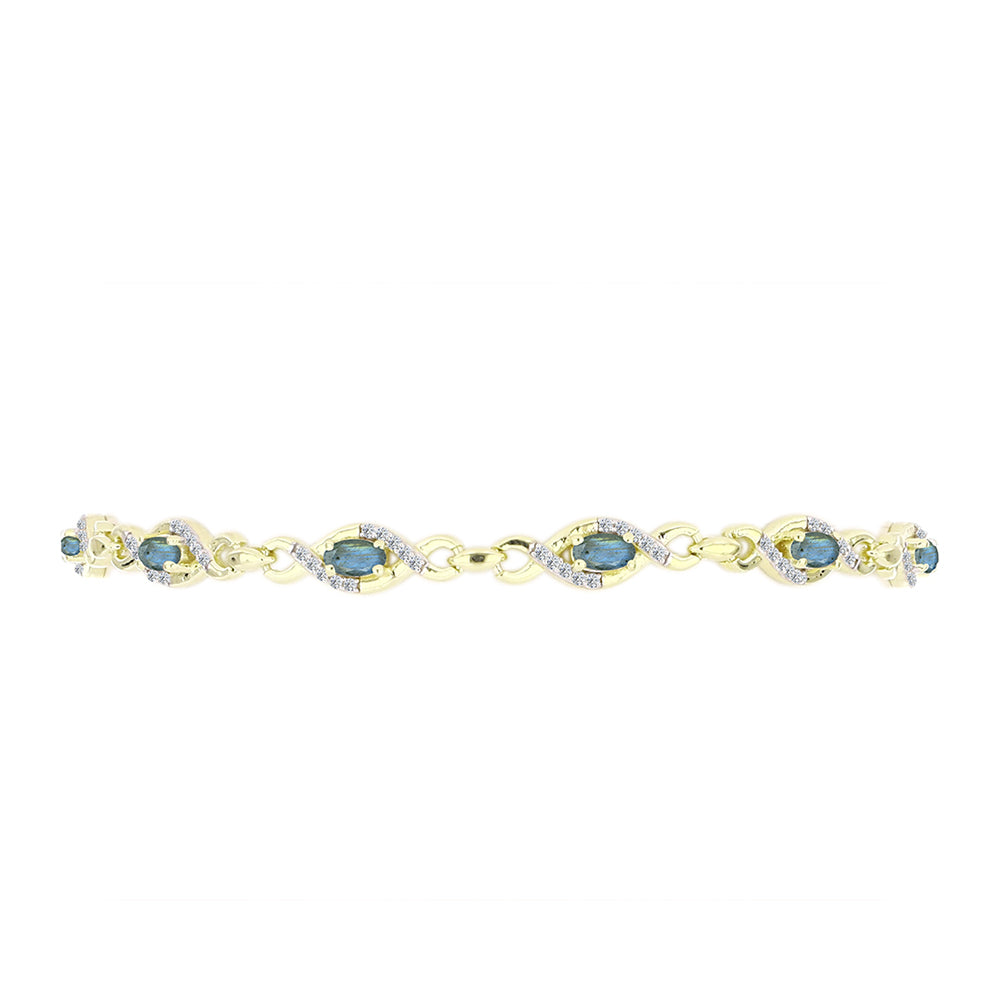 Brățară din Argint 925 Placat cu Aur ( 7.13 grame ) cu Labradorit și Topaz Alb 1.75 Carate 2 
