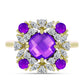 Inel din Argint 925 Placat cu Aur ( 3.38 grame ) cu Agat Violet și Topaz Alb 2.8 Carate