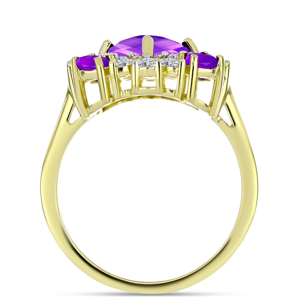 Inel din Argint 925 Placat cu Aur ( 3.38 grame ) cu Agat Violet și Topaz Alb 2.8 Carate 2 