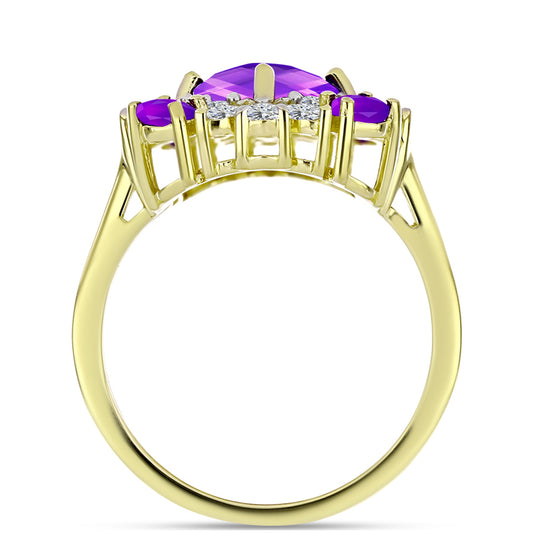 Inel din Argint 925 Placat cu Aur ( 3.38 grame ) cu Agat Violet și Topaz Alb 2.8 Carate