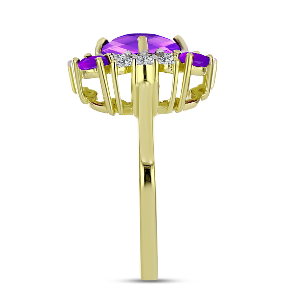 Inel din Argint 925 Placat cu Aur ( 3.38 grame ) cu Agat Violet și Topaz Alb 2.8 Carate