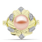 Inel din Argint 925 Placat cu Aur ( 4.91 grame ) cu Perlă de Apă Dulce Piersică și Topaz Alb 3.94 Carate