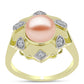 Inel din Argint 925 Placat cu Aur ( 4.91 grame ) cu Perlă de Apă Dulce Piersică și Topaz Alb 3.94 Carate