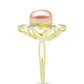 Inel din Argint 925 Placat cu Aur ( 4.91 grame ) cu Perlă de Apă Dulce Piersică și Topaz Alb 3.94 Carate