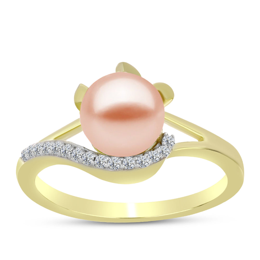Inel din Argint 925 Placat cu Aur ( 3.26 grame ) cu Perlă de Apă Dulce Piersică și Topaz Alb 2.69 Carate 3 