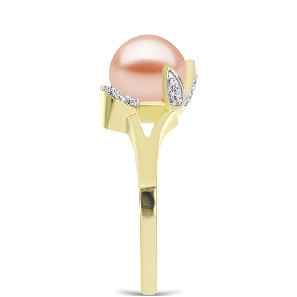 Inel din Argint 925 Placat cu Aur ( 3.26 grame ) cu Perlă de Apă Dulce Piersică și Topaz Alb 2.69 Carate 4 
