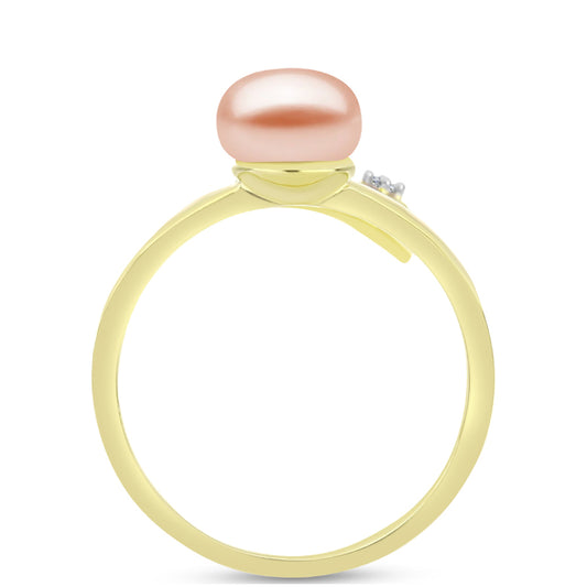 Inel din Argint 925 Placat cu Aur ( 2.62 grame ) cu Perlă de Apă Dulce Piersică și Topaz Alb 2.79 Carate