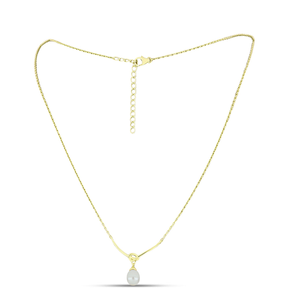 Colier din Argint 925 Placat cu Aur ( 2.98 grame ) cu Perlă de Apă Dulce Piersică 2.2 Carate 1 