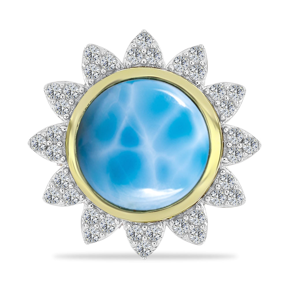 Inel din Argint 925 Placat cu Aur ( 4.88 grame ) cu Larimar(Piatra delfinului) și Topaz Alb 7.5 Carate 1 