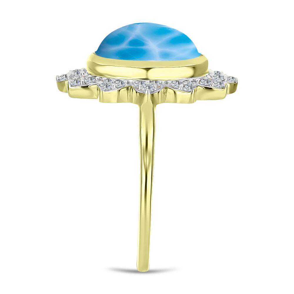 Inel din Argint 925 Placat cu Aur ( 4.88 grame ) cu Larimar(Piatra delfinului) și Topaz Alb 7.5 Carate 4 