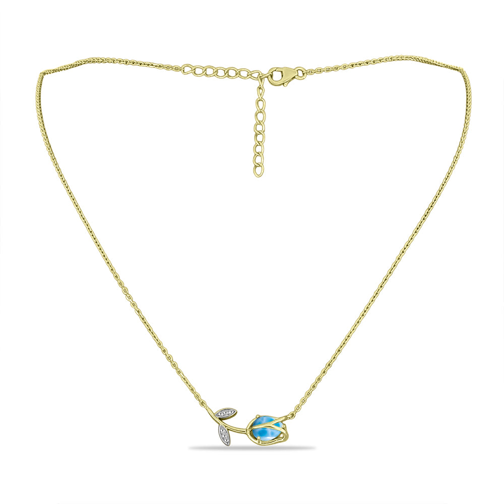 Colier din Argint 925 Placat cu Aur ( 3.75 grame ) cu Larimar(Piatra delfinului) și Topaz Alb 1.41 Carate