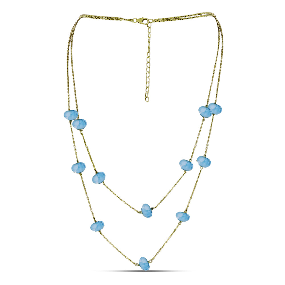 Colier din Argint 925 Placat cu Aur ( 4.1 grame ) cu Larimar(Piatra delfinului) 28.69 Carate