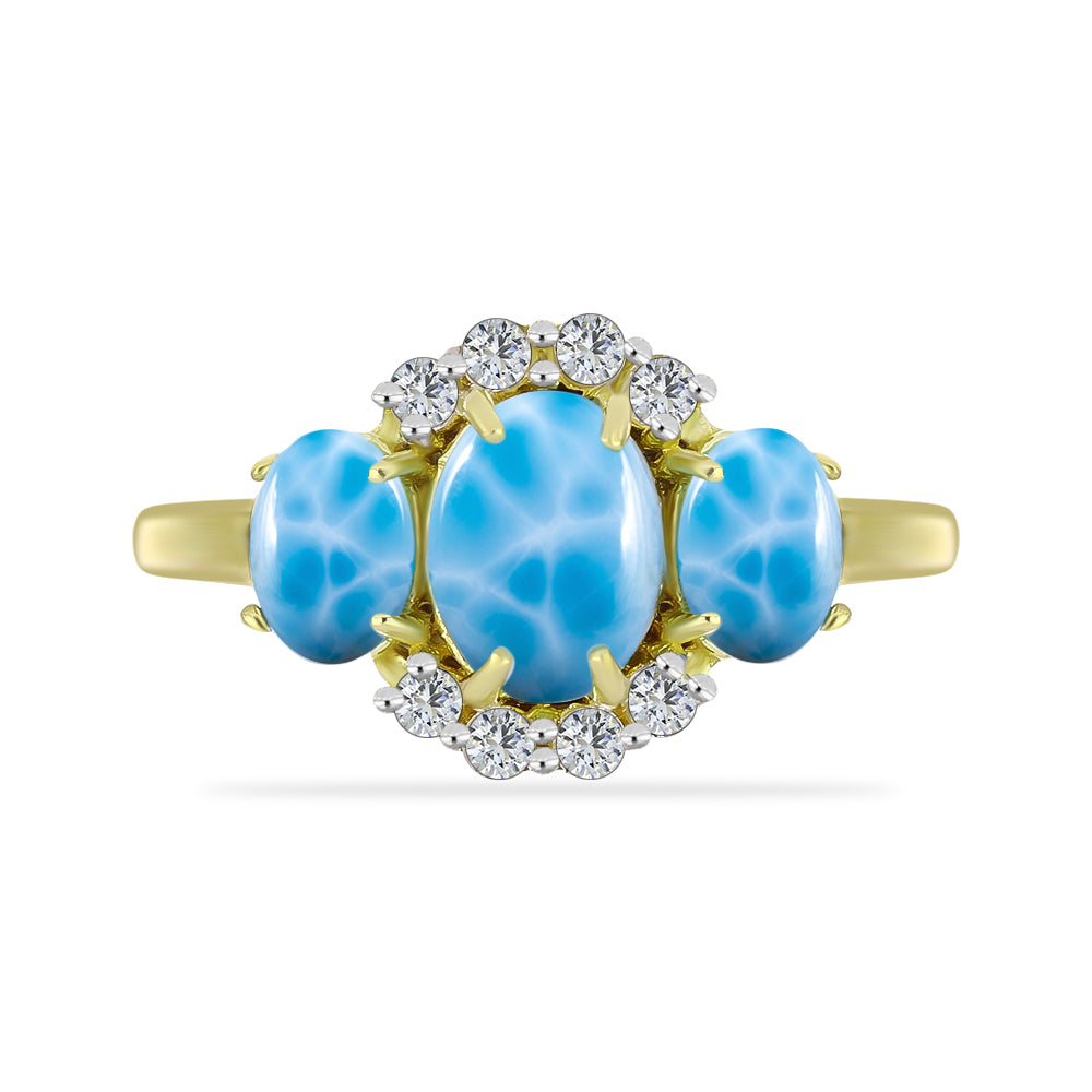 Inel din Argint 925 Placat cu Aur ( 2.9 grame ) cu Larimar(Piatra delfinului) și Topaz Alb 2.6 Carate 1 