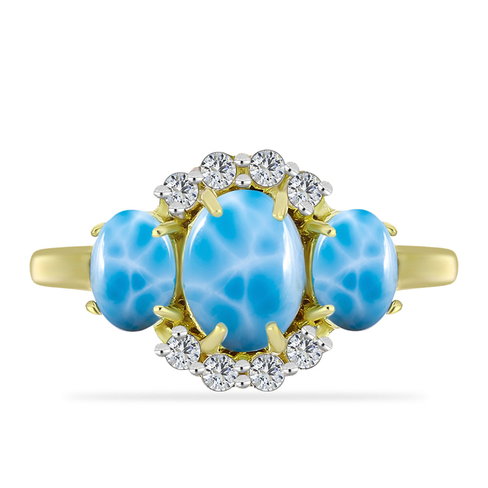 Inel din Argint 925 Placat cu Aur ( 2.9 grame ) cu Larimar(Piatra delfinului) și Topaz Alb 2.6 Carate