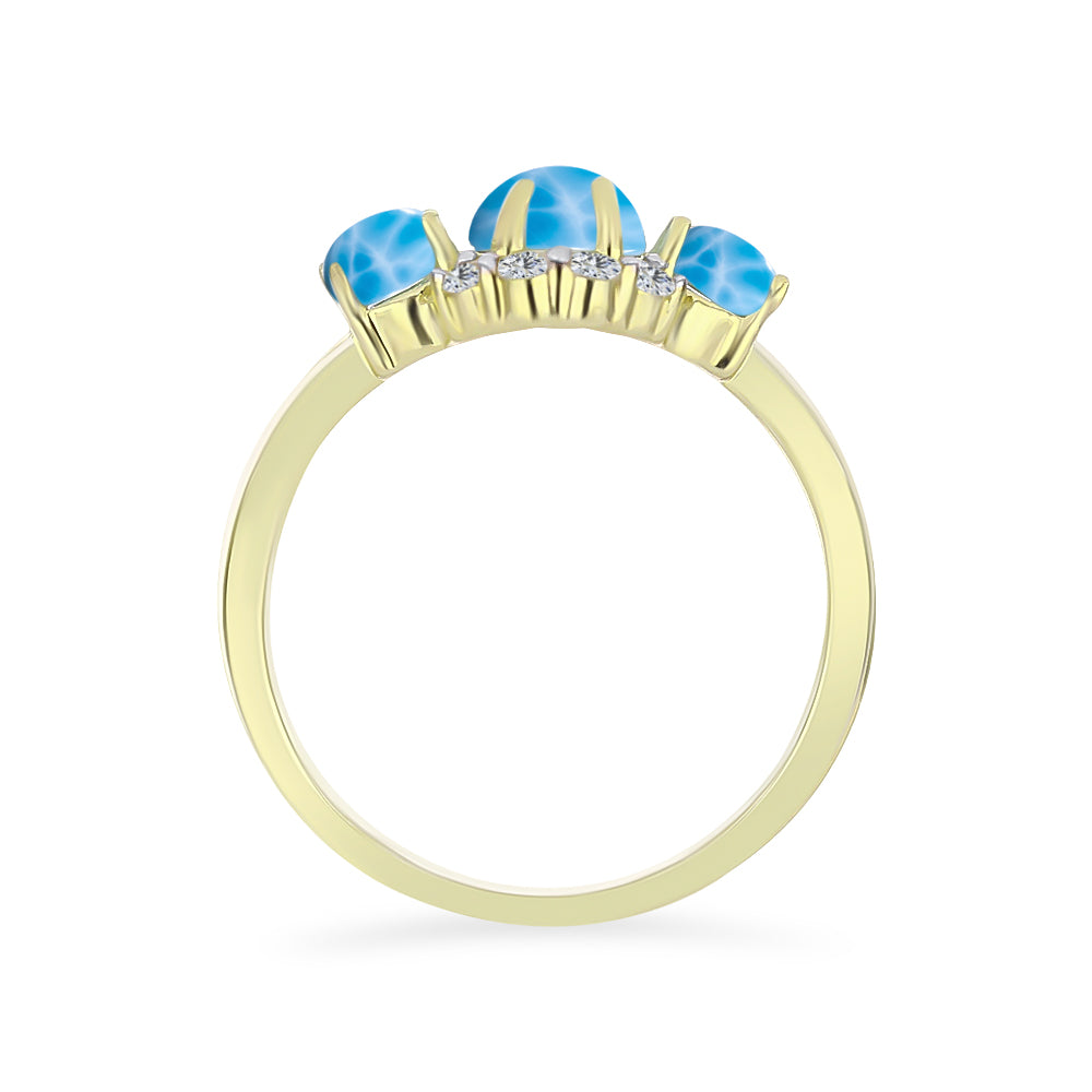 Inel din Argint 925 Placat cu Aur ( 2.9 grame ) cu Larimar(Piatra delfinului) și Topaz Alb 2.6 Carate 2 