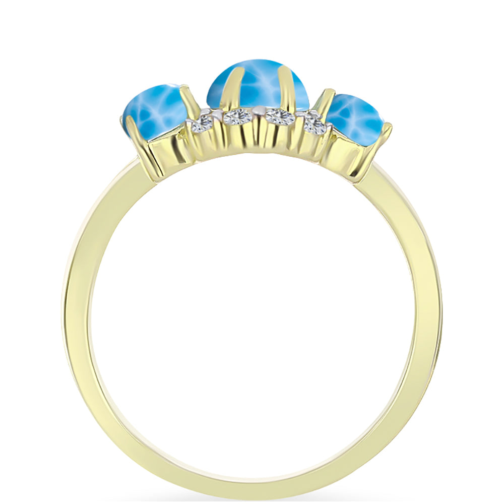 Inel din Argint 925 Placat cu Aur ( 2.9 grame ) cu Larimar(Piatra delfinului) și Topaz Alb 2.6 Carate 6 