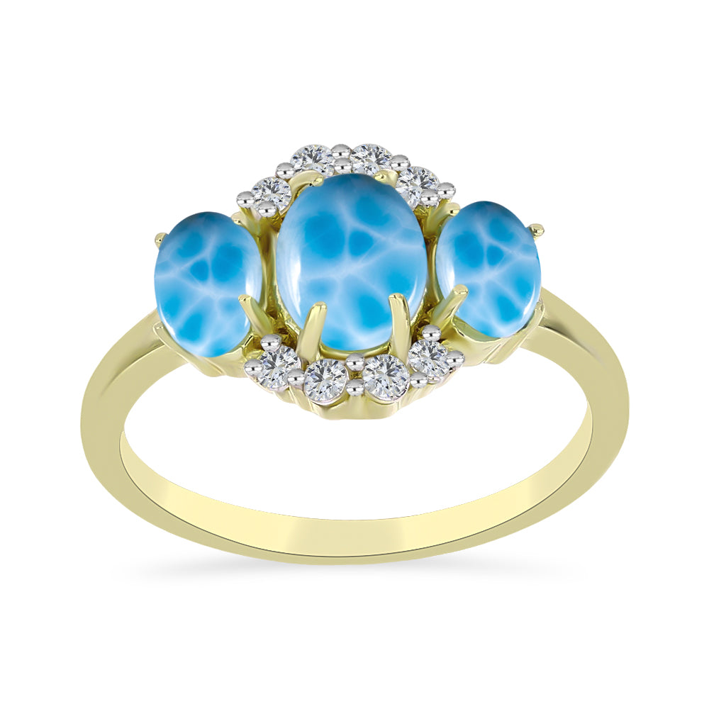 Inel din Argint 925 Placat cu Aur ( 2.9 grame ) cu Larimar(Piatra delfinului) și Topaz Alb 2.6 Carate 3 