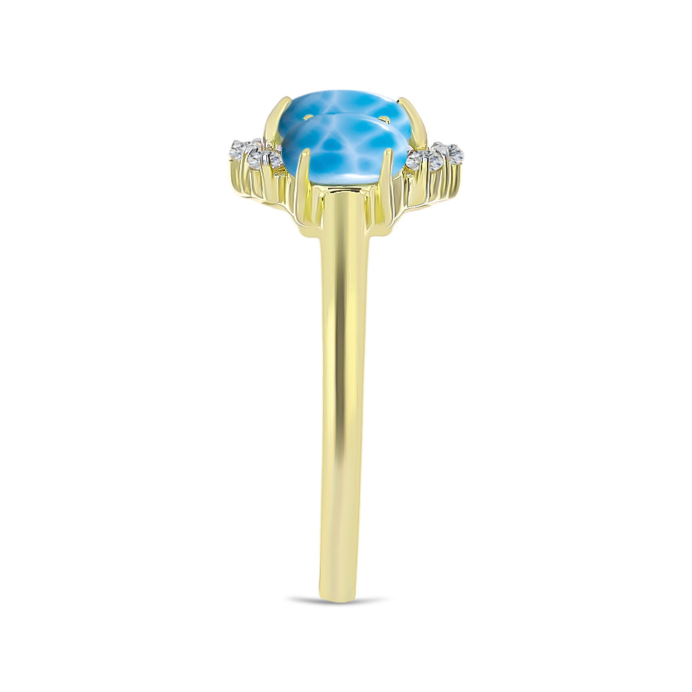Inel din Argint 925 Placat cu Aur ( 2.9 grame ) cu Larimar(Piatra delfinului) și Topaz Alb 2.6 Carate 4 