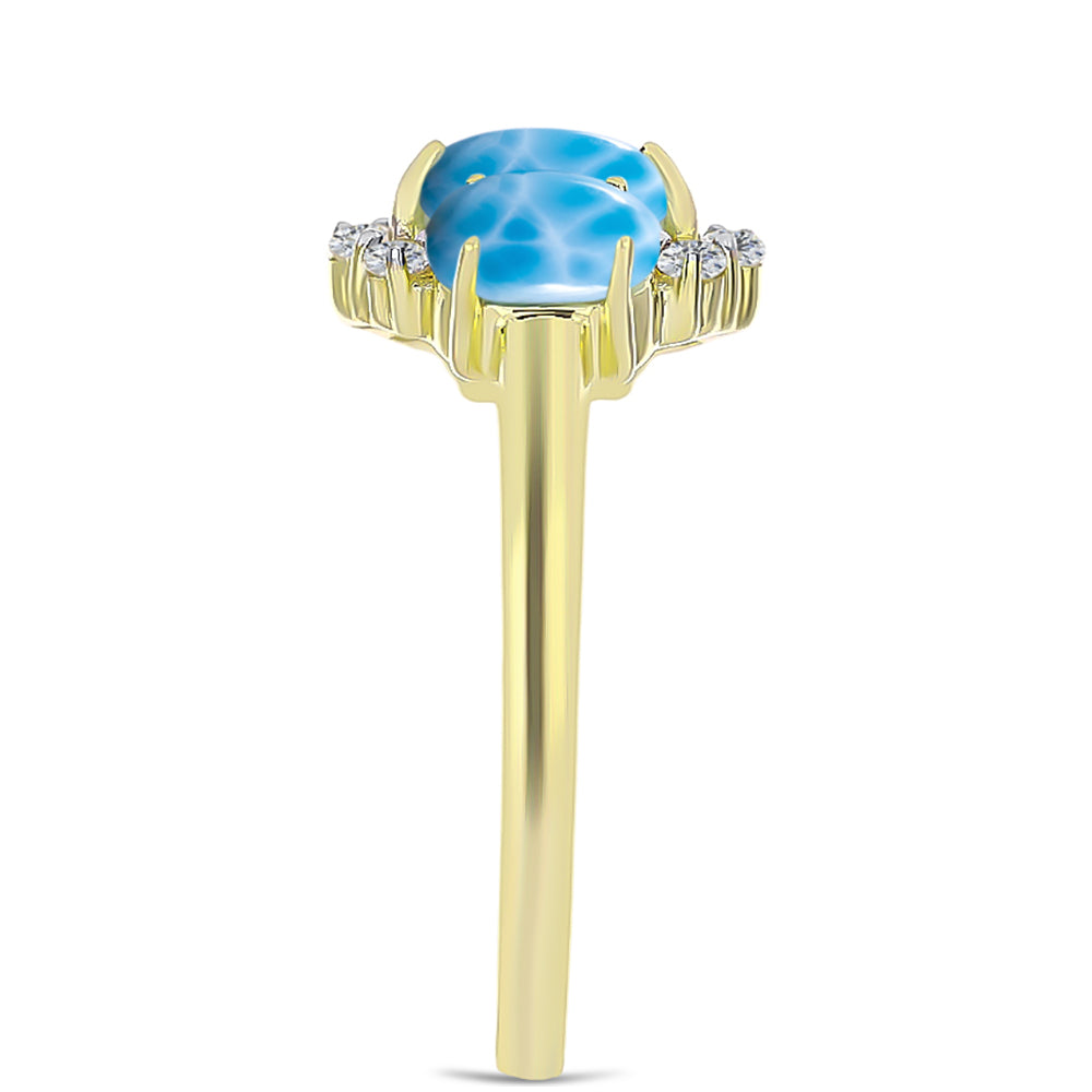 Inel din Argint 925 Placat cu Aur ( 2.9 grame ) cu Larimar(Piatra delfinului) și Topaz Alb 2.6 Carate 8 