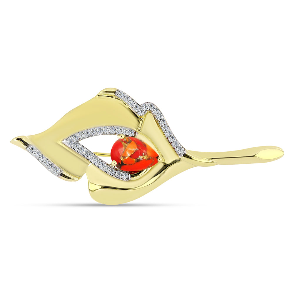 Broşă din Argint 925 Placat cu Aur ( 5.88 grame ) cu Turcoaz Mohave și Topaz Alb 1.58 Carate