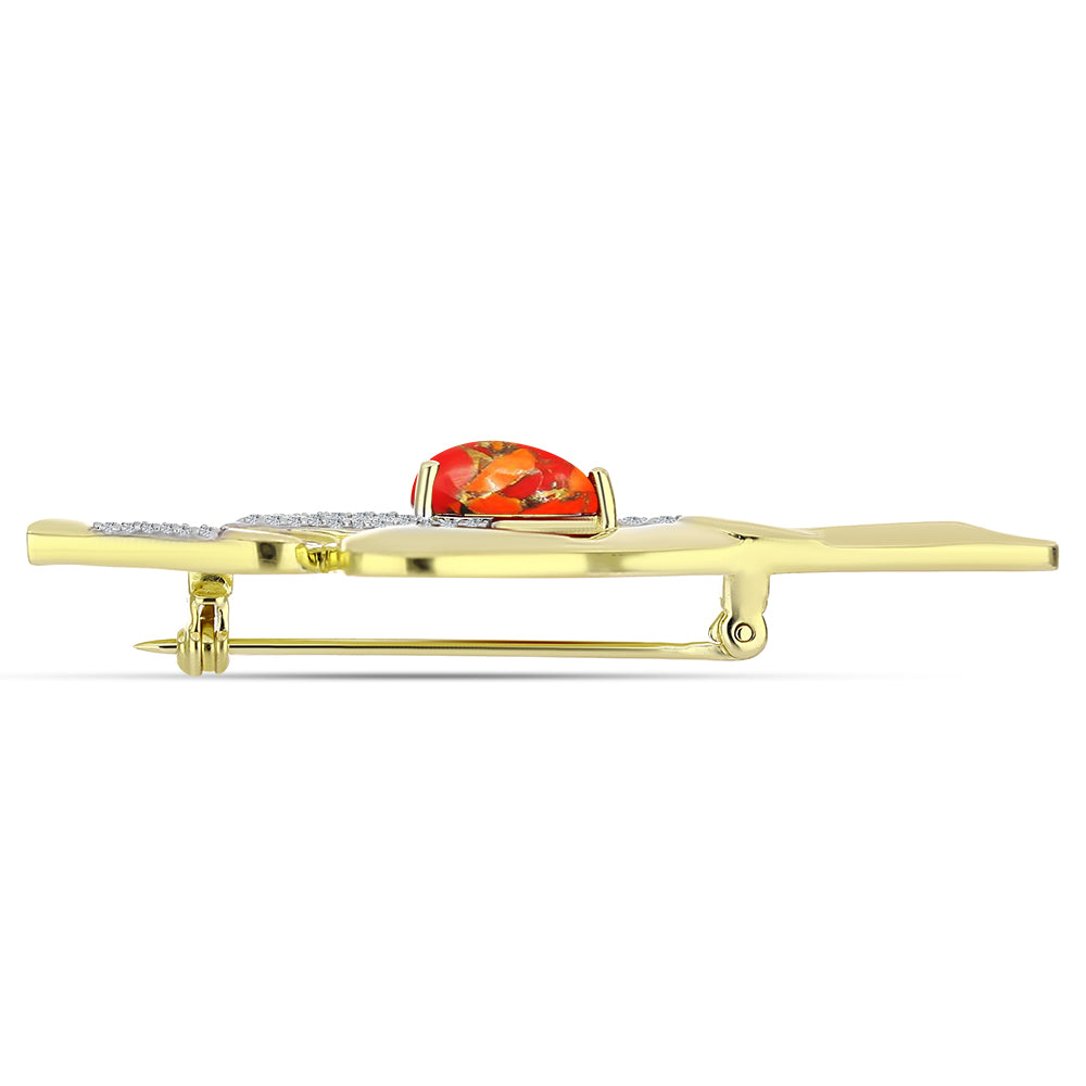 Broşă din Argint 925 Placat cu Aur ( 5.88 grame ) cu Turcoaz Mohave și Topaz Alb 1.58 Carate 2 