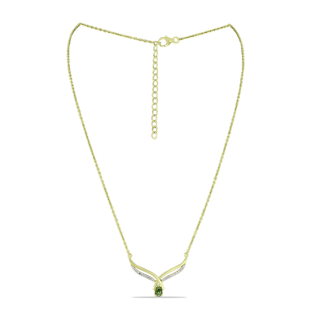 Colier din Argint 925 Placat cu Aur ( 4.18 grame ) cu Safir verde și Topaz Alb 0.87 Carate 1 