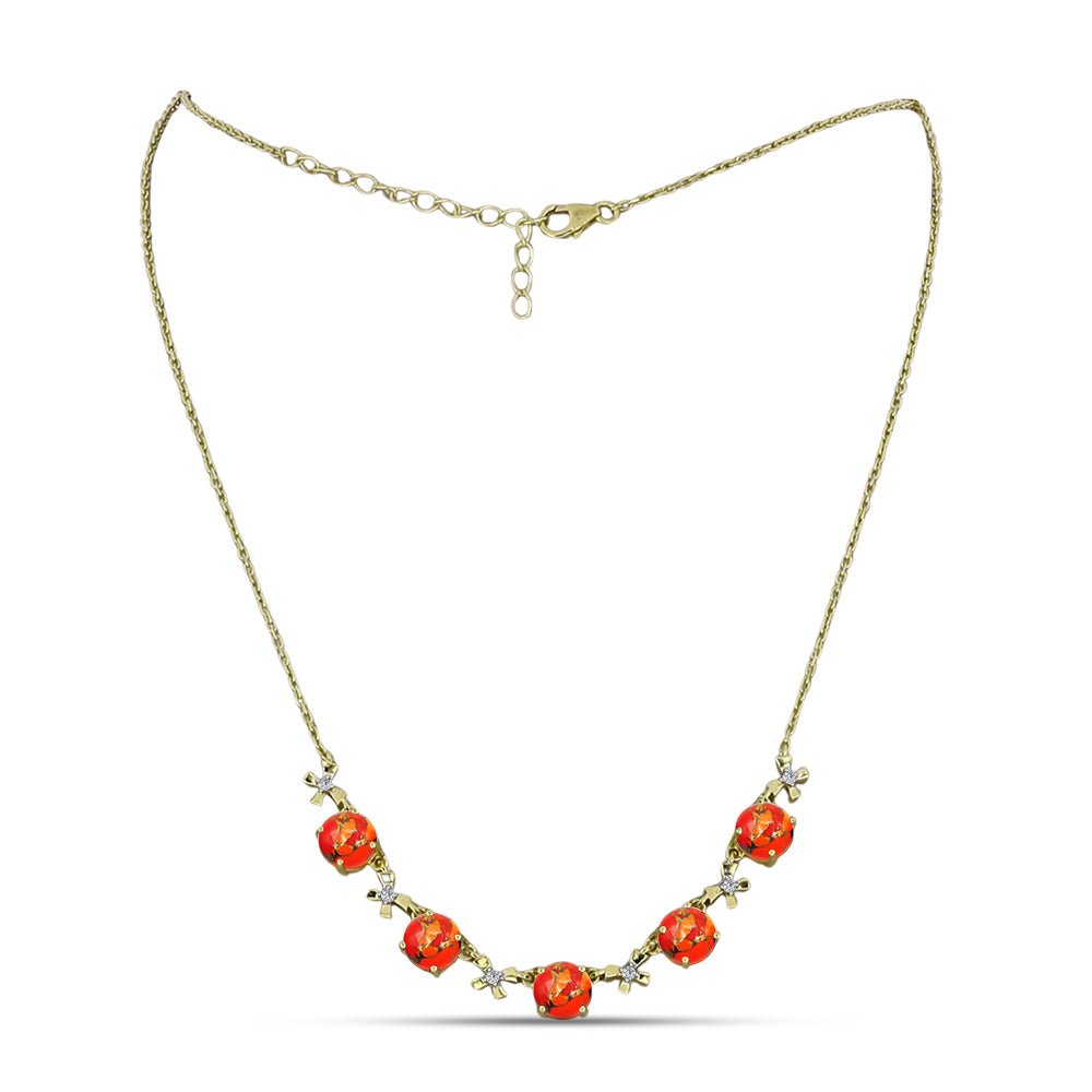 Colier din Argint 925 Placat cu Aur ( 6.11 grame ) cu Turcoaz Mohave și Topaz Alb 5.28 Carate 1 