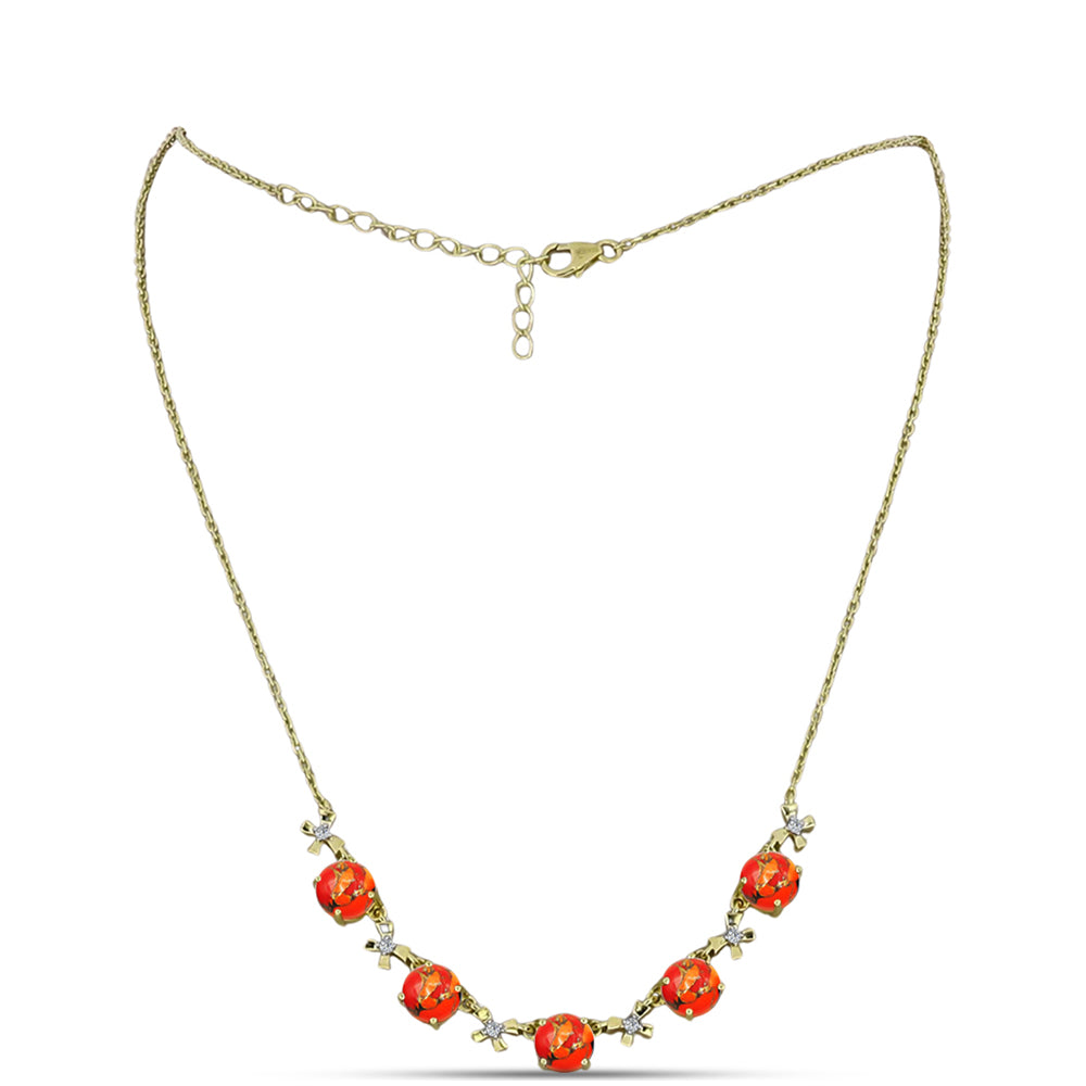 Colier din Argint 925 Placat cu Aur ( 6.11 grame ) cu Turcoaz Mohave și Topaz Alb 5.28 Carate 2 