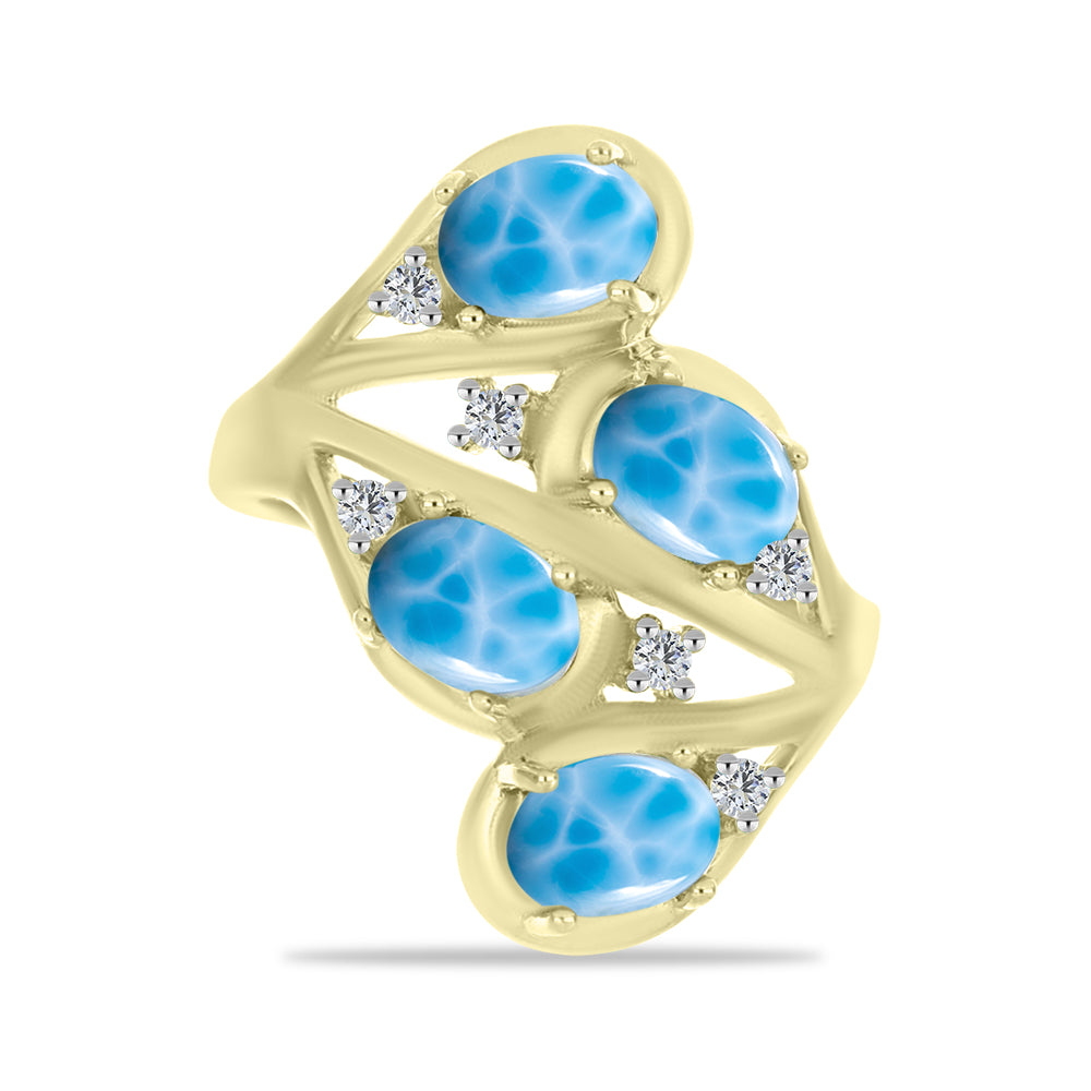 Inel din Argint 925 Placat cu Aur ( 5.6 grame ) cu Larimar(Piatra delfinului) și Topaz Alb 3.89 Carate 1 