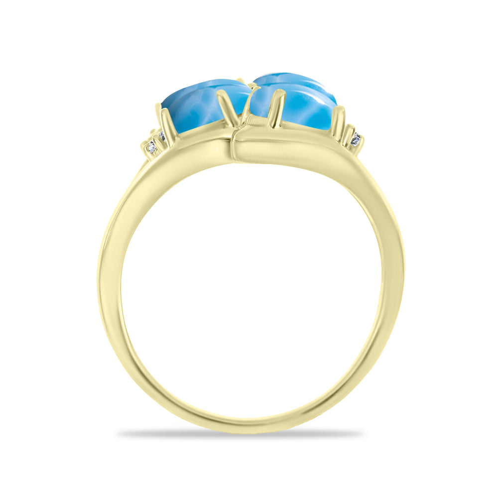 Inel din Argint 925 Placat cu Aur ( 5.6 grame ) cu Larimar(Piatra delfinului) și Topaz Alb 3.89 Carate 2 