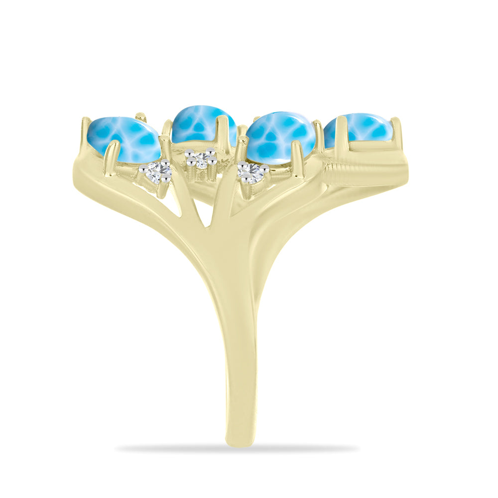 Inel din Argint 925 Placat cu Aur ( 5.6 grame ) cu Larimar(Piatra delfinului) și Topaz Alb 3.89 Carate