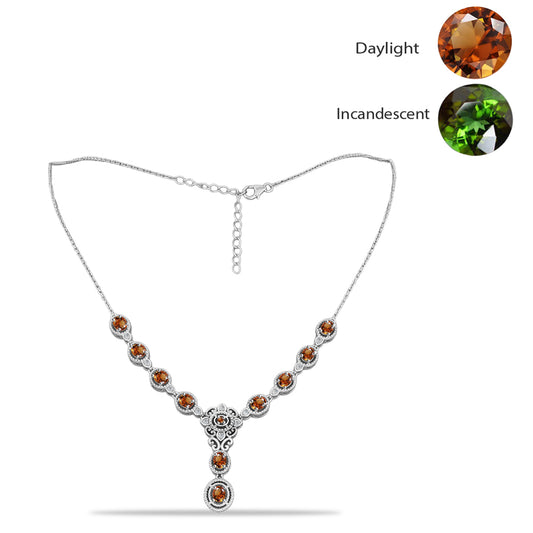 Colier din Argint 925 ( 10.28 grame ) cu Zultanit Anatolian Certificat cultivat în laborator și Topaz Alb 4.35 Carate
