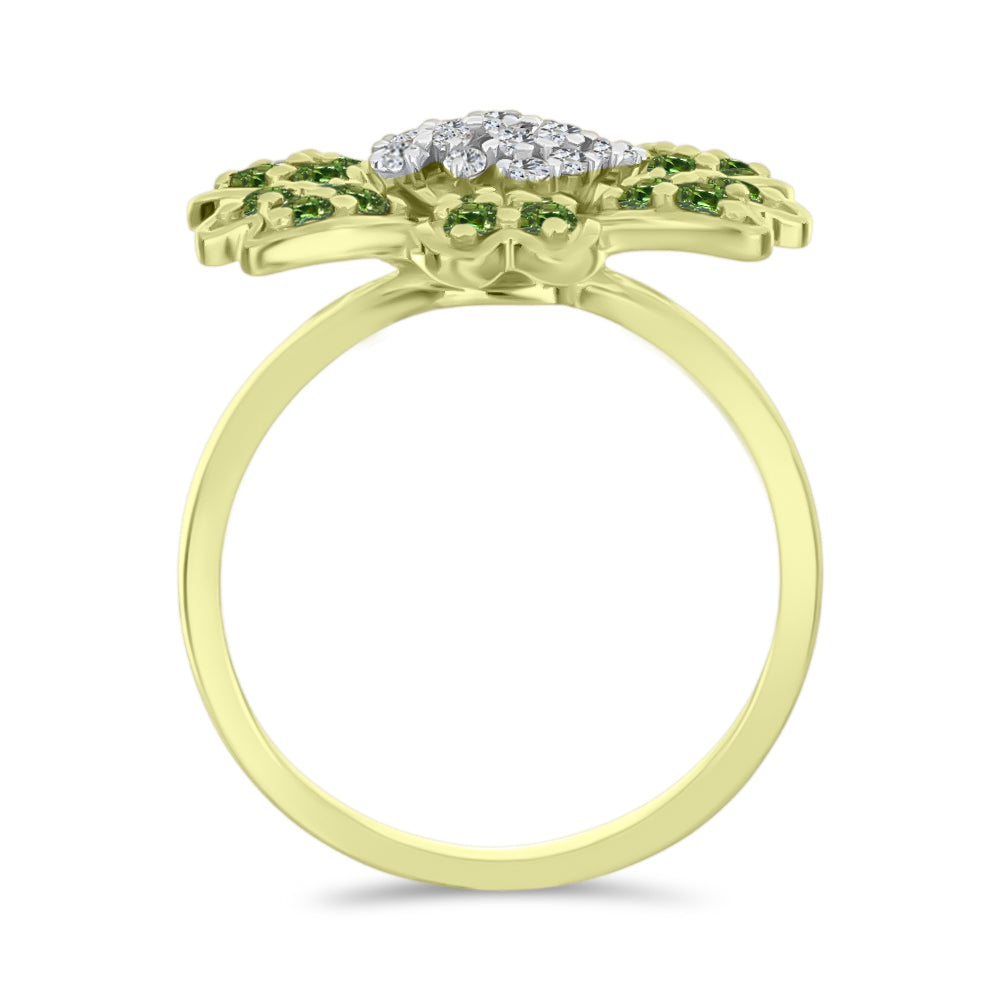Inel din Argint 925 Placat cu Aur ( 5.13 grame ) cu Safir verde și Topaz Alb 1.25 Carate 2 