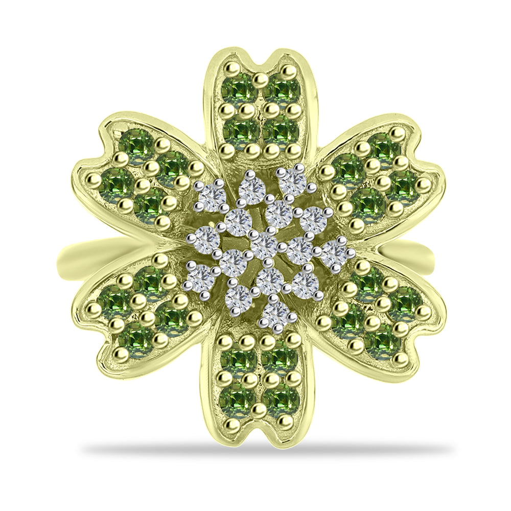 Inel din Argint 925 Placat cu Aur ( 5.13 grame ) cu Safir verde și Topaz Alb 1.25 Carate 1 
