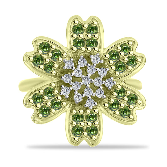 Inel din Argint 925 Placat cu Aur ( 5.13 grame ) cu Safir verde și Topaz Alb 1.25 Carate