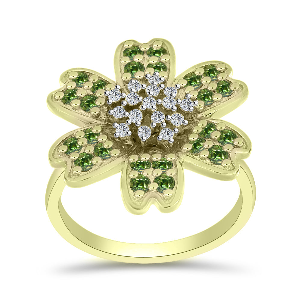 Inel din Argint 925 Placat cu Aur ( 5.13 grame ) cu Safir verde și Topaz Alb 1.25 Carate 3 