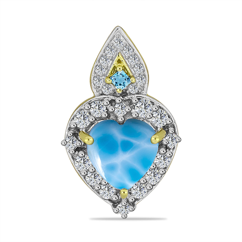 Pandantiv din Argint 925 Placat cu Aur ( 2.01 grame ) cu Larimar(Piatra delfinului) și Topaz Swiss Blue 2.87 Carate 1 
