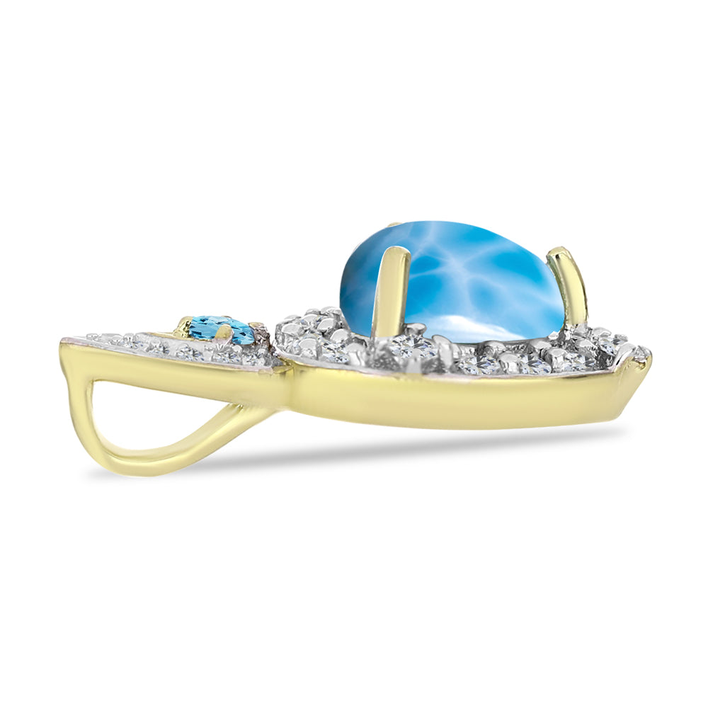 Pandantiv din Argint 925 Placat cu Aur ( 2.01 grame ) cu Larimar(Piatra delfinului) și Topaz Swiss Blue 2.87 Carate 2 