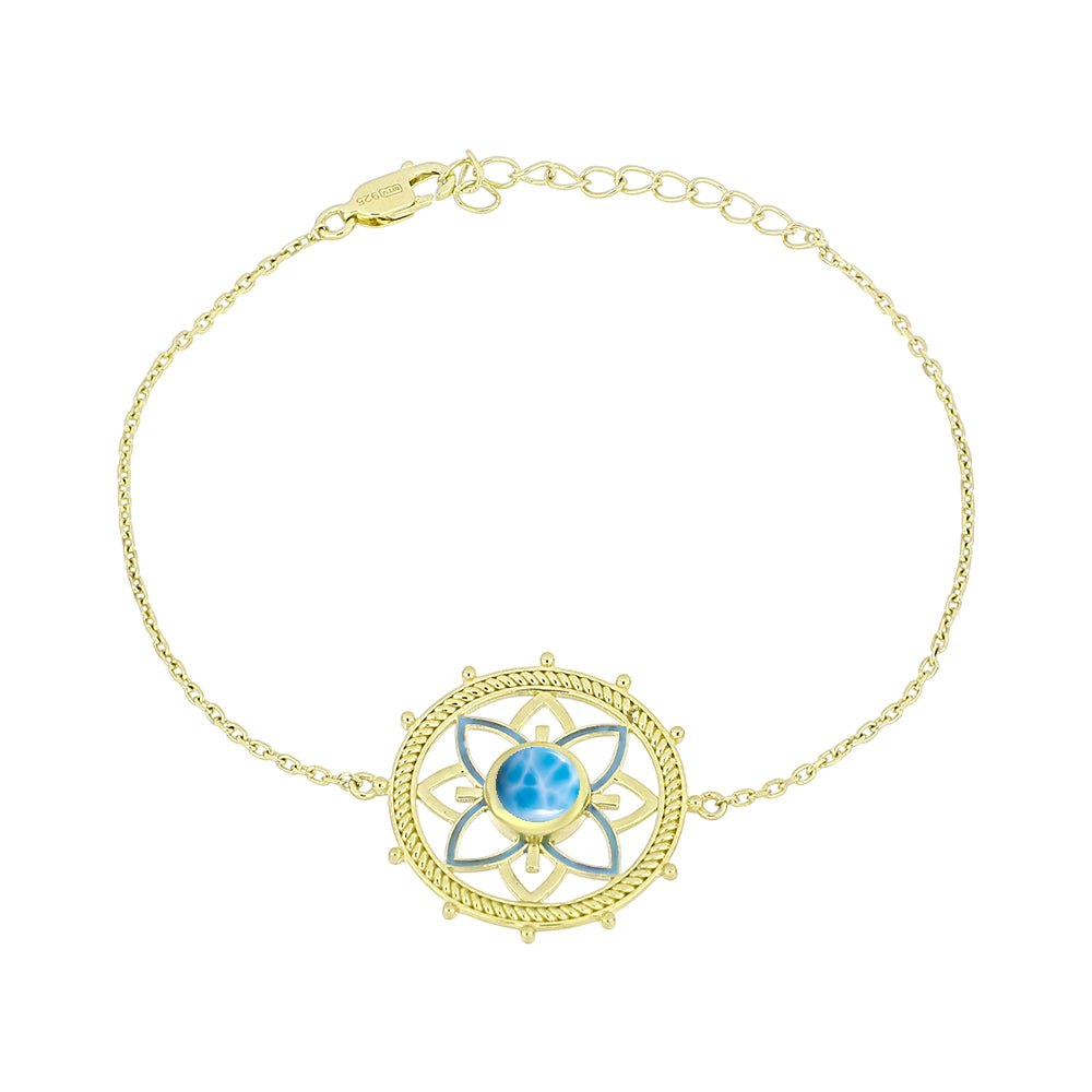 Brățară din Argint 925 Placat cu Aur ( 4 grame ) cu Larimar(Piatra delfinului) 0.96 Carate 1 