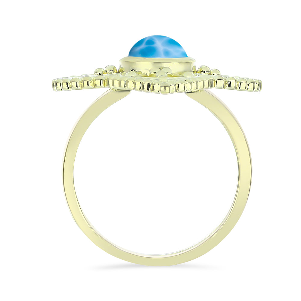 Inel din Argint 925 Placat cu Aur ( 5.47 grame ) cu Larimar(Piatra delfinului) 1.97 Carate 2 