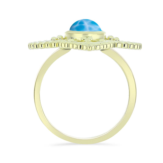 Inel din Argint 925 Placat cu Aur ( 5.47 grame ) cu Larimar(Piatra delfinului) 1.97 Carate