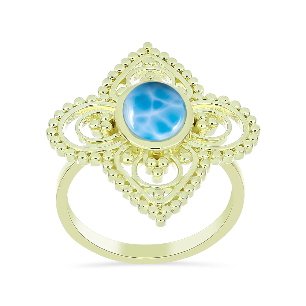 Inel din Argint 925 Placat cu Aur ( 5.47 grame ) cu Larimar(Piatra delfinului) 1.97 Carate 3 