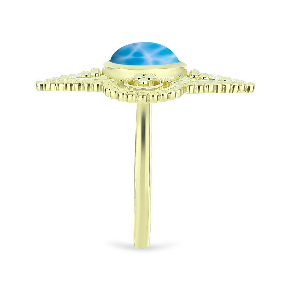 Inel din Argint 925 Placat cu Aur ( 5.47 grame ) cu Larimar(Piatra delfinului) 1.97 Carate 4 