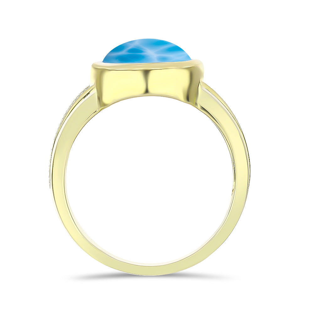Inel din Argint 925 Placat cu Aur ( 5.6 grame ) cu Larimar(Piatra delfinului) 3.26 Carate 2 
