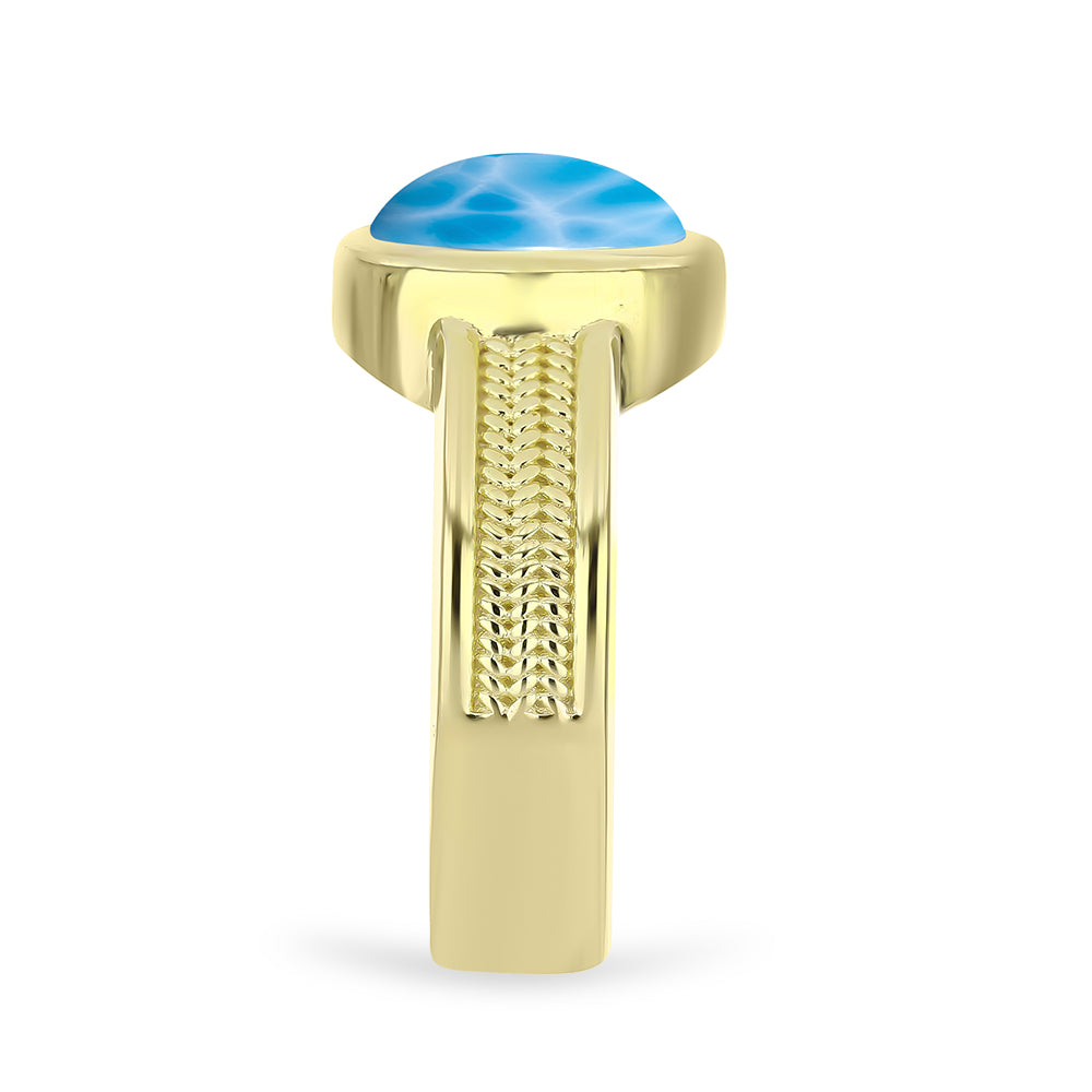 Inel din Argint 925 Placat cu Aur ( 5.6 grame ) cu Larimar(Piatra delfinului) 3.26 Carate 4 
