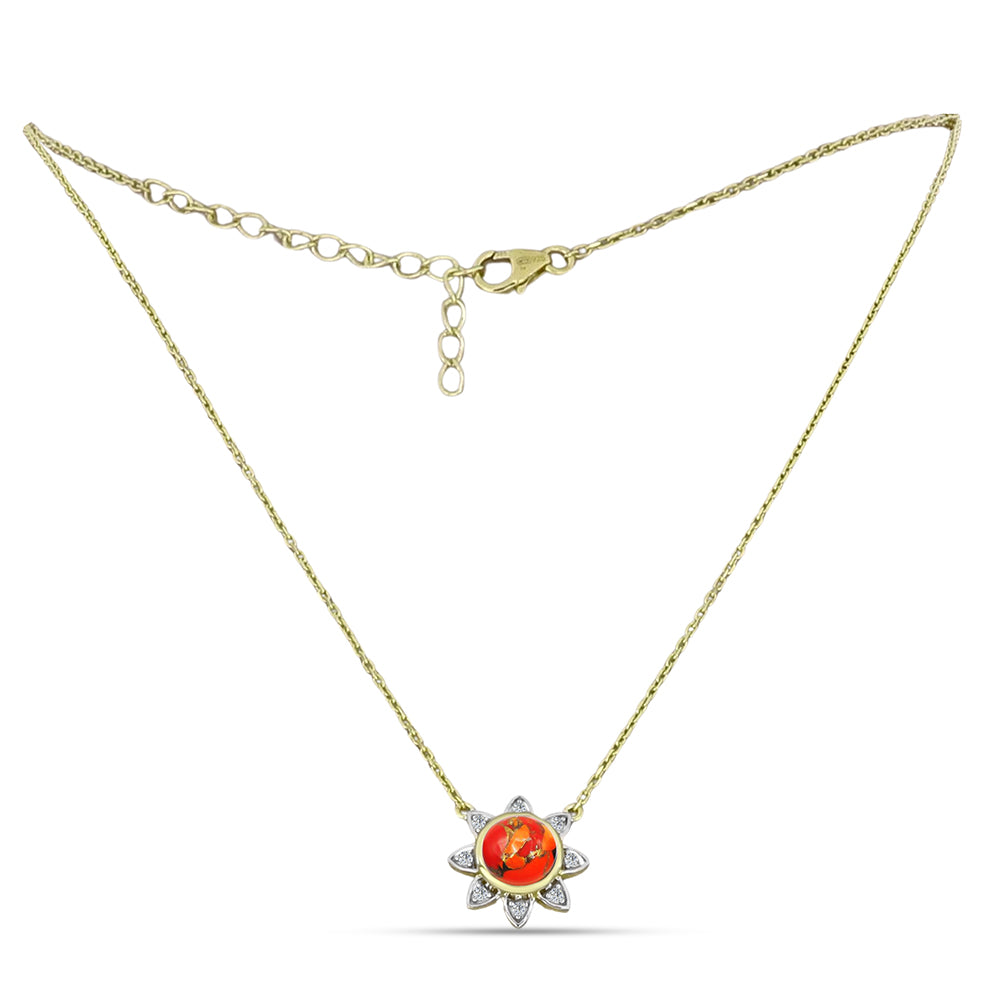 Colier din Argint 925 Placat cu Aur ( 4.86 grame ) cu Turcoaz Mohave și Topaz Alb 1.8 Carate 1 