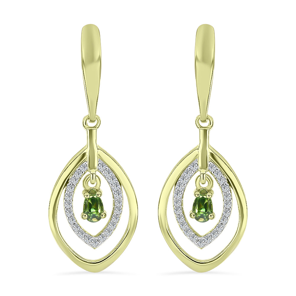 Cercei din Argint 925 Placat cu Aur ( 5.11 grame ) cu Safir verde și Topaz Alb 0.78 Carate